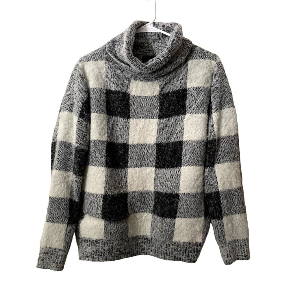Kut from the Kloth black and white checkered fuzzy turtleneck sweater comfort